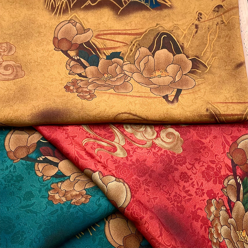 多色复古祥云柔软亲肤仿真丝香云纱面料 春夏套装衬衫布料B