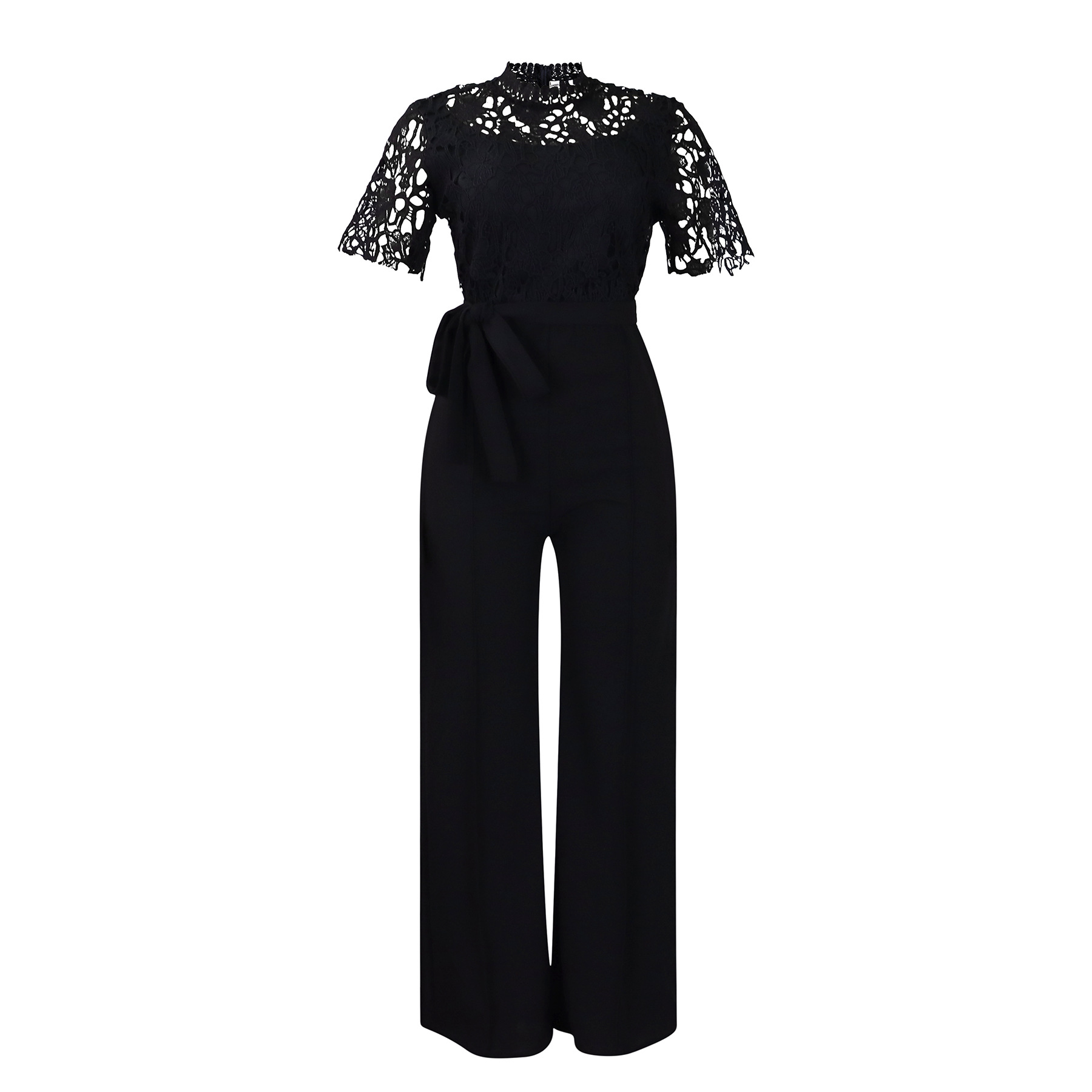 546g Weight Short Sleeve Sleeve Length Polyester Fabric Type High Waist Waist Line Jumpsuits Pants Type Daily Occasion Loose Fit Type Solid Color Pattern Summer Season Women's Gender Lace Design Casual Style Women's Daily Casual Solid Color Lace Jumpsuits 43