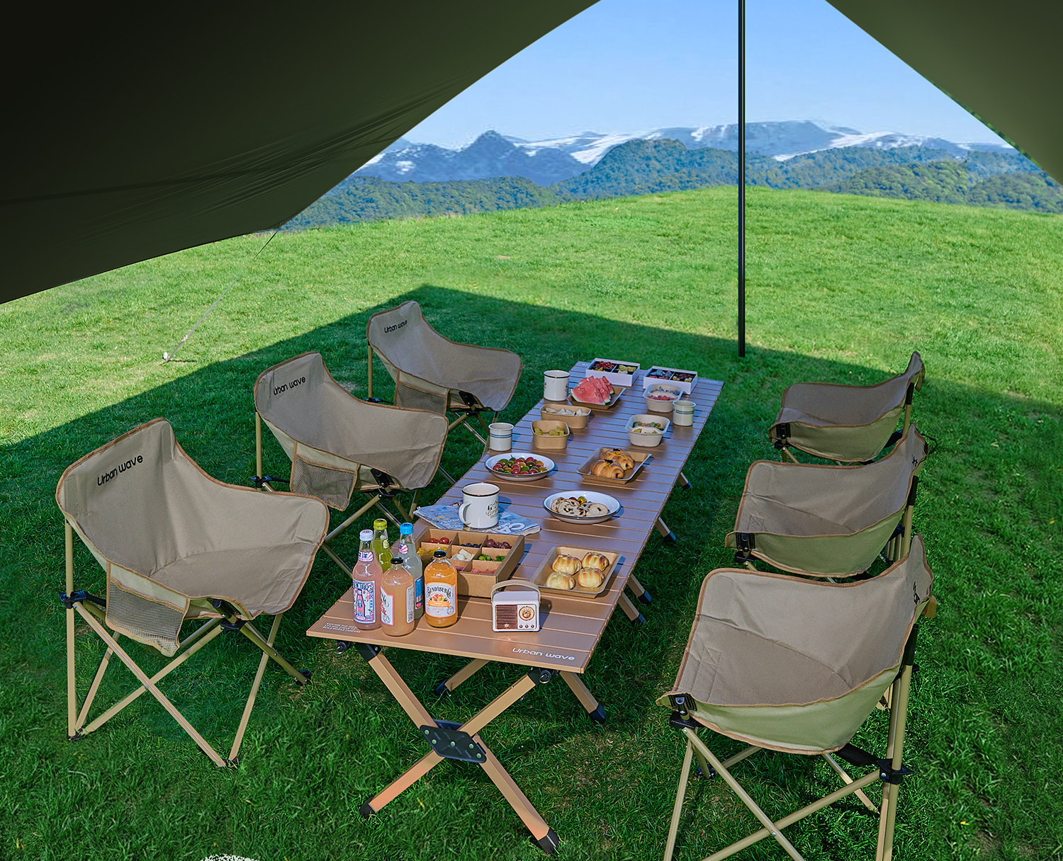 Outdoor Canopy Tent with Thickened Black Sunscreen, Portable Butterfly-Shaped Hexagonal Camping Gear