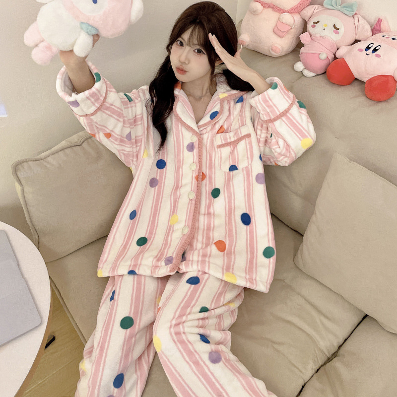 잠옷 여성의 가을 겨울 플란넬 두꺼운 달콤한 귀여운 한국 산호 양털 따뜻한 잠옷 홈 세트