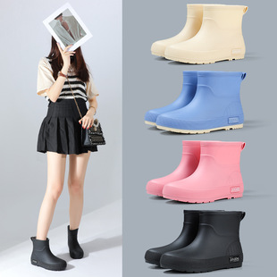 Cross-border Simple Fashion Short Tube Women's Rain Boots Non-slip Student Rain Boots Waterproof Boots for Rainy Days Women's Water Shoes Rubber Shoes