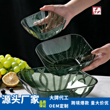 日式金边透明玻璃碗家用大号蔬菜色拉碗北欧ins水果沙拉碗