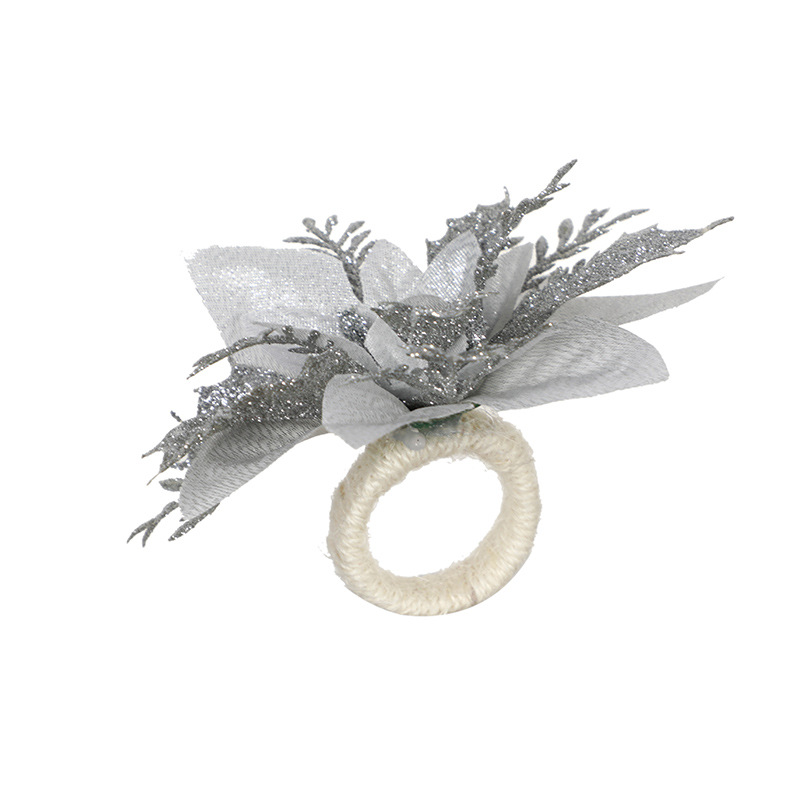 Anillo de servilleta de mesa de Navidad hecho a mano cuerda de cáñamo anillo servilleta hebilla Amazon nuevo Anillo de servilleta de flor roja de Navidad