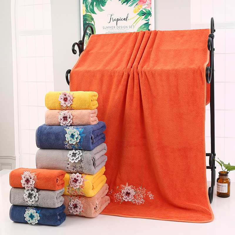 Cross-border Bath Towel Embroidered Applique suit Thickened Coral Fleece Water Absorbent Quick-drying Adult Household Couple Towel Gift Batch