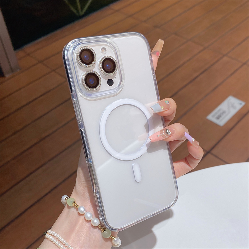 Funda de teléfono magnética transparente de color para Apple 16ProMax simple 15Pro pareja 14/13 nuevo 15PM