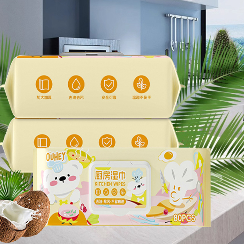 Toallitas húmedas de cocina poderosas para eliminar la contaminación de aceite y aumentar el espesor de la cocina desechable especial 80 paquetes de papel húmedo limpio