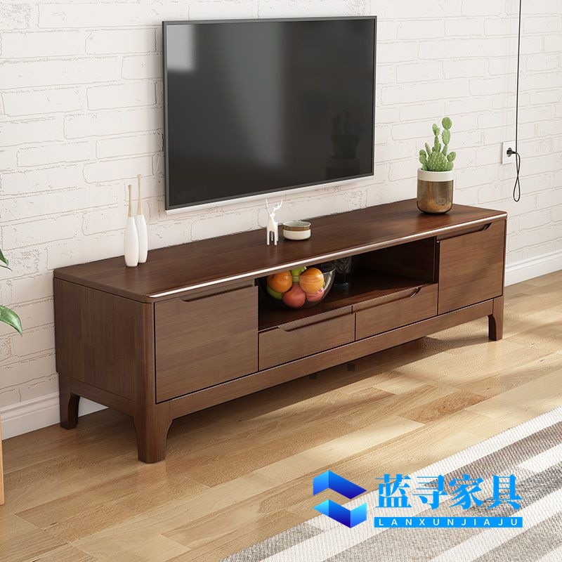 New All Solid Wood Tv Cabinet Nordic Simple Style Storage Living Room Floor Cabinet Chinese Style Matching Color Coffee Table