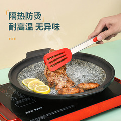 Non-stick pan-specific steak tongs, kitchen BBQ silicone food-safe grill tongs, stainless steel clamps—heat-resistant tool