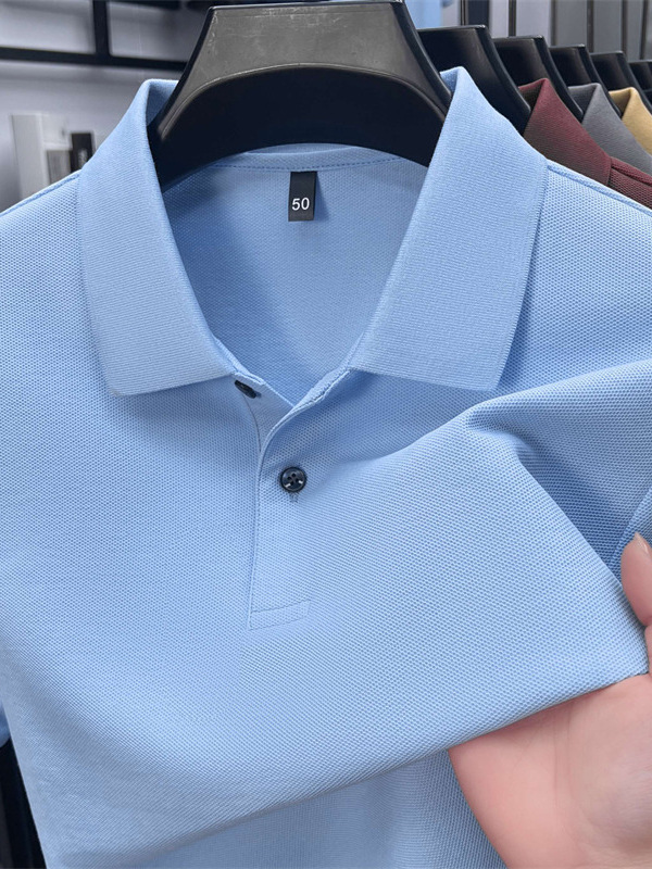 Cross-Border Popular Mercerized Cotton Men's Half-Sleeved T-Shirt Summer New Pure Color Lapel Polo Shirt Casual Customizable Logo