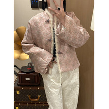 中式国风真丝宋锦混纺拼貂毛夹棉棉服，S M L XL，不退不换！