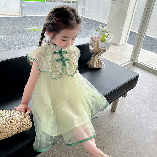 Ladycat Embroidered Gauze Skirt Children's Summer Outfit Chinese Style Retro Baby Girl Princess Dress Dress
