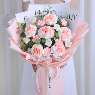 ✅ Handmade Bouquet Birthday Gift Eternal Flower Knitted Yarn Rose Tulip for Girlfriend Best Friend Mom