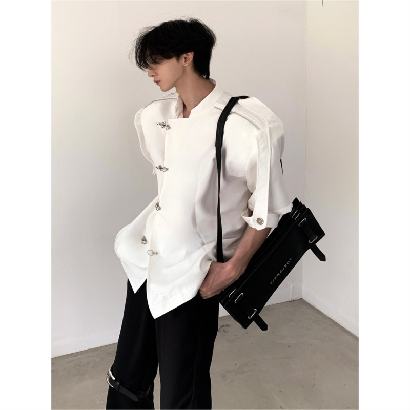 2024 Niche Deconstructed New Chinese Men's Summer Punk National Style Design Short-sleeved Jacket Shoulder Pad Jacket 2024 Niche Deconstructed New Chinese Men's Summer Punk National Style Design Short-sleeved Jacket Shoulder Pad Jacket