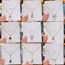 Korean New Gold Shiny Crystals Pearls Pendant Necklace