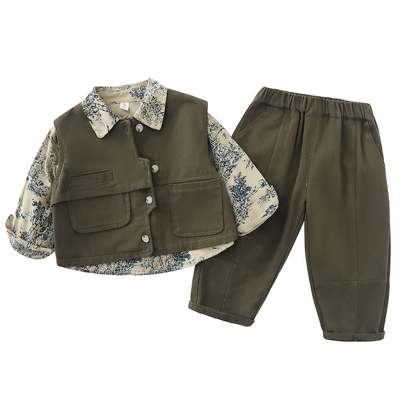 5721 Traje de primavera y otoño para niños 2024 Nuevo estilo para niños, ropa fresca y guapa para niños, ropa de primavera para bebés, traje coreano de tres piezas