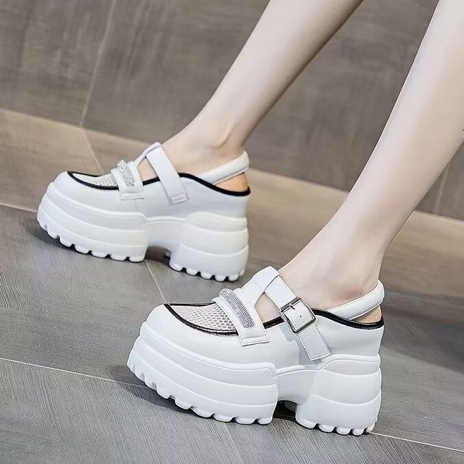 PLOVER sandalias de tacones de altura para mujeres de verano 2024 nuevos zapatos casuales de malla de tacones inclinados
