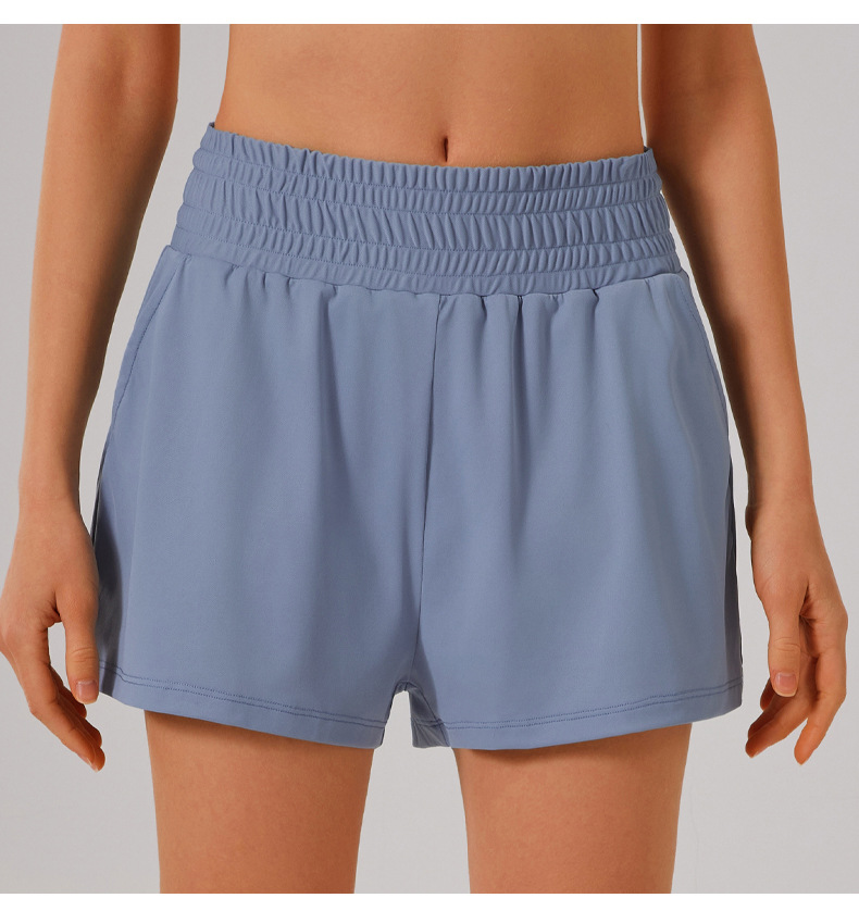 Solid Color round Neck Quick Dry Short Sleeved Top Faux Two Pieces Anti Exposure Shorts Loose Sports Yoga Fitness Set