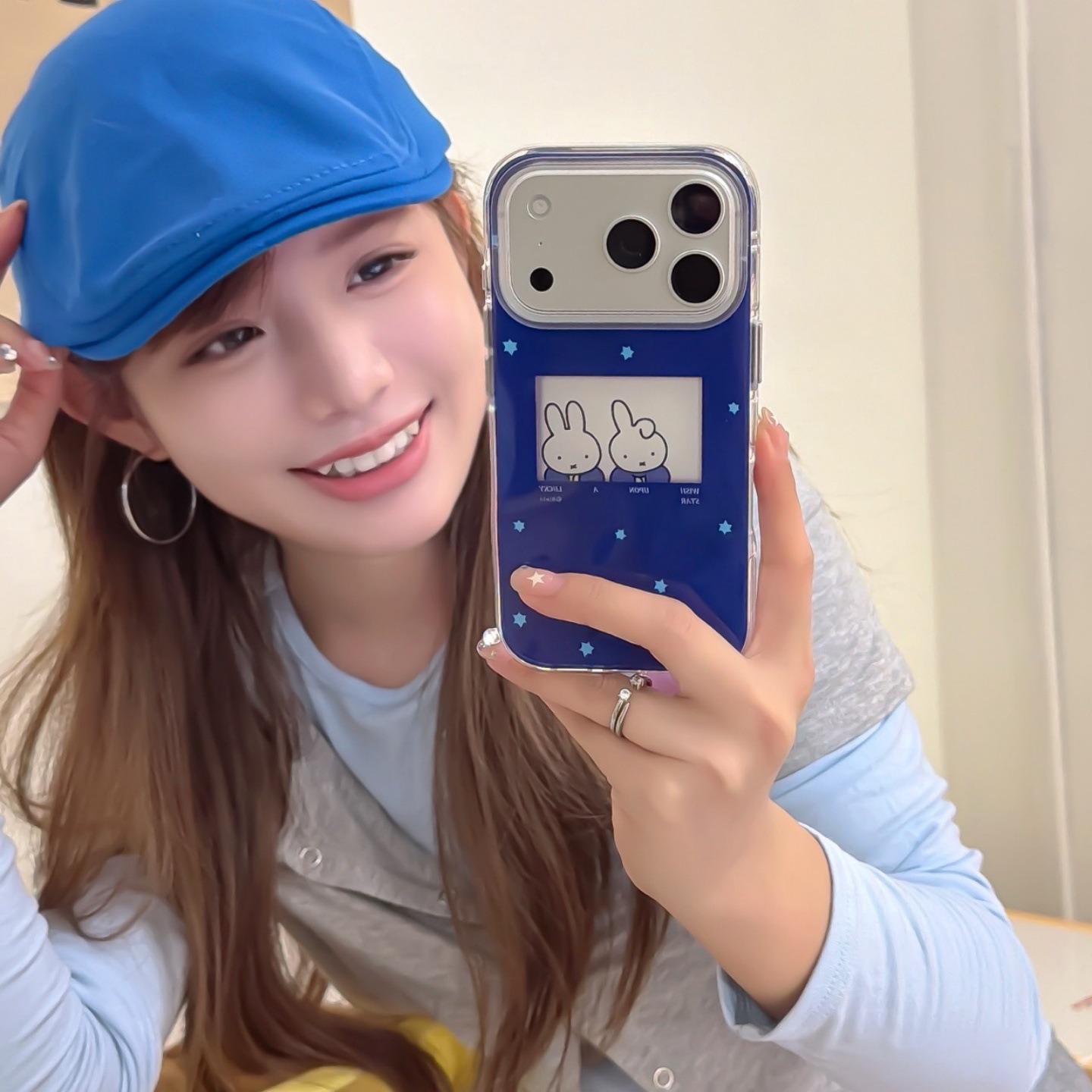 Blue Star Photo Frame Miffy Rabbit Suitable for Iphone16Promax Apple 14 Round Edge 15 Mobile Phone Case 13/17Pro