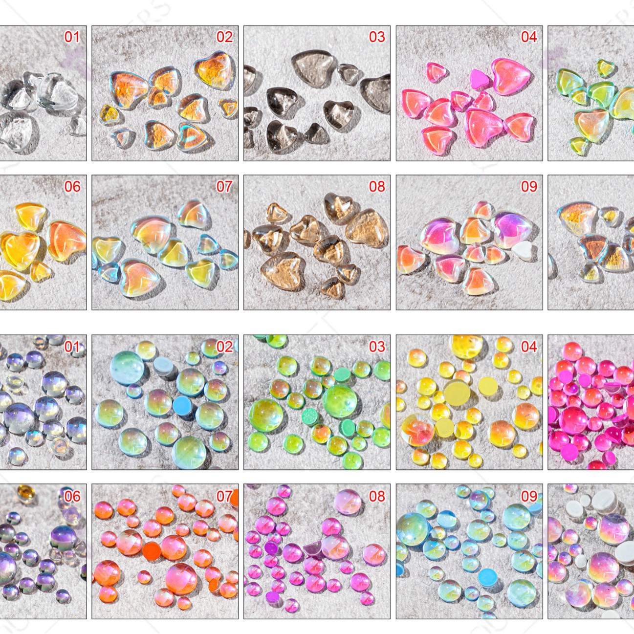 Nueva belleza de uñas de cuentas de sirena Red Candy Diamond Love Flat Diamond color inferior Flat rhinestone Aurora Crystal Diamond