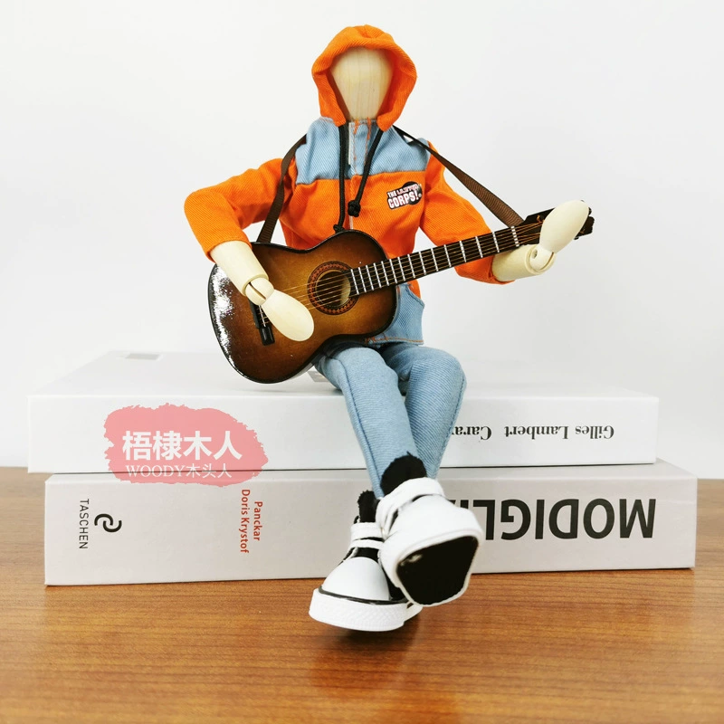 Креативная деревянная кукла, играющая на гитаре, украшение, певец, деревянная кукла, украшение, играющая на гитаре, украшение музыканта, музыкальное украшение