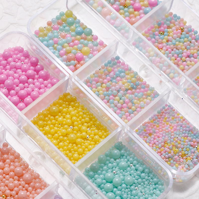 Internet celebridad nuevo macaron caramelo color saltar cuentas monocromo color mezclado plástico pequeño cuentas redondas manicure 6 rejilla caja joyería