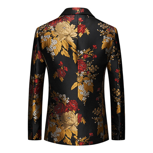 Men's gold red flowers jazz dance blazer dress suits Business Leisure Single  Coat Men's jazz dance blazer dress coat Jacquard Nightclub Host Dress suit 