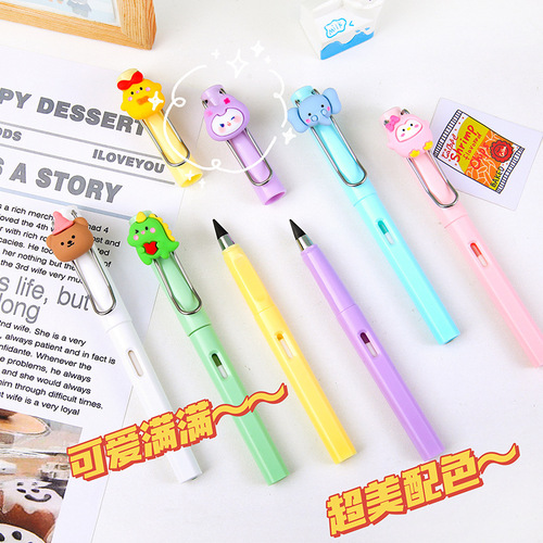 Creative Cartoon Eternal Pencil Not Easy to Break Students No Need to Sharpen Black Technology HB Pencil Positive Study Supplies