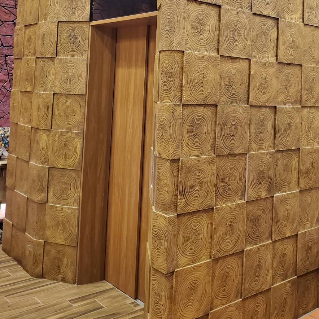 PU piedra anticorrosión imitación madera podrida tablero decorativo villa pared exterior madera a cuadros pared de fondo interior y exterior retro anillo anual cultura de piedra