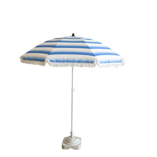 Cross-Border Hot Selling Blue Striped Umbrella with Tassels Outdoor Sunshade Beach Umbrella Courtyard Camping Sun Umbrella Customization