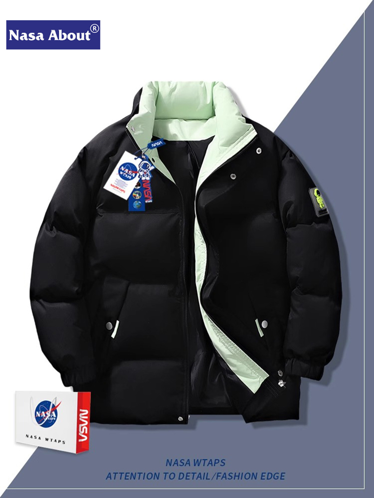 NASAダウン綿服2024男性コートのトレンドがゆるい秋冬服が香港風学生防寒パン服を厚くしている