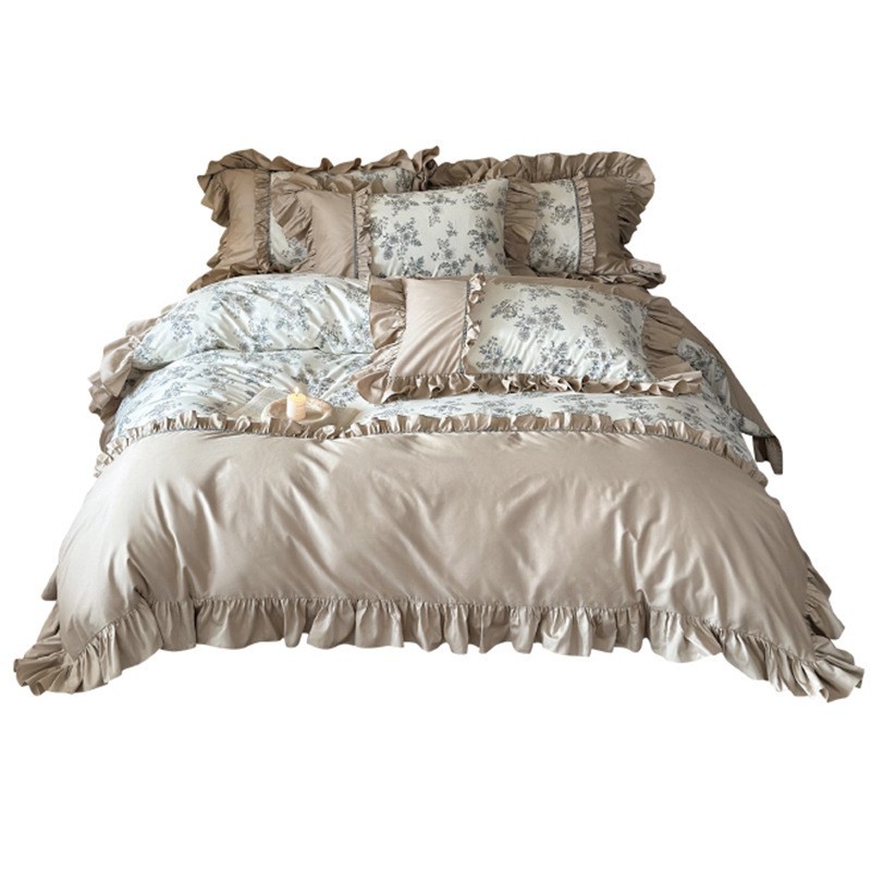 Juego de cuatro piezas de algodón puro con bordes con volantes, estilo bohemio vintage nórdico francés, modelo 2026, nuevo, para cama de 1,8 m, incluye:_voghion.com