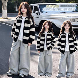 女童秋装开衫毛衣2026新款韩版洋气时髦毛线衣女孩春秋针织衫外套