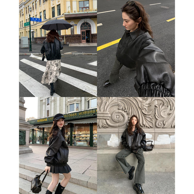 Retro Distressed Loose Leather Jacket for Women Autumn and Winter 2025 New Style Loose Padded Warm Jacket