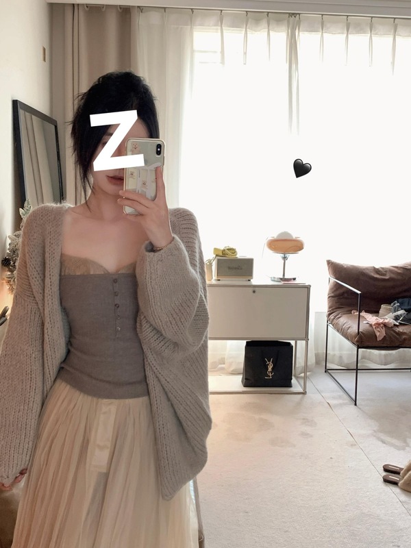 韩系慵懒风软糯宽松毛衣外套针织外搭上衣2025感早秋季开衫女|undefined