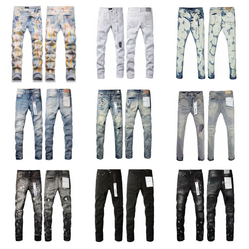 Foreign Trade Cross-Border Trendy Brand Purplebr High Street Ripped Vintage Distressed Stretch Jeans Slim Fit Pants Collection