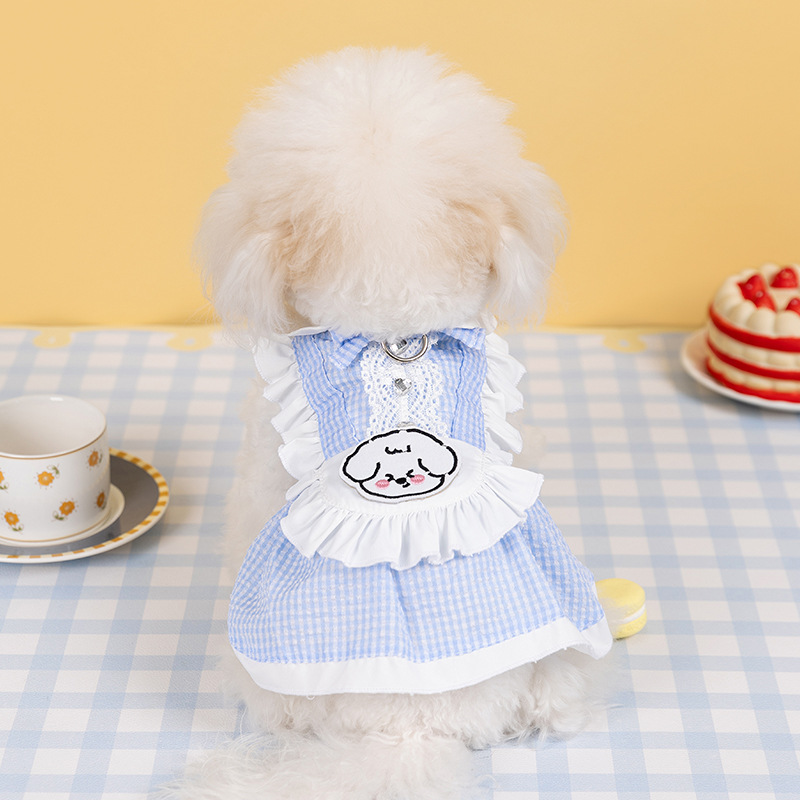 Vestido de sirvienta de estilo de dama de encaje de perro de primavera y verano, falda de gato de estilo princesa, ropa de perro para mascotas