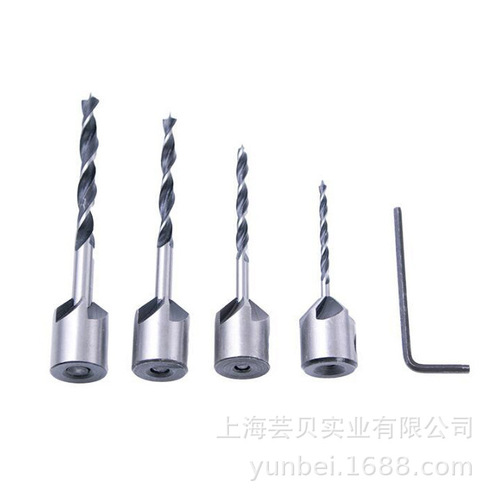 Cross-border three-point woodworking countersunk drill titanium-plated natural chamfer positioning punching hole expansion round handle twist drill bit