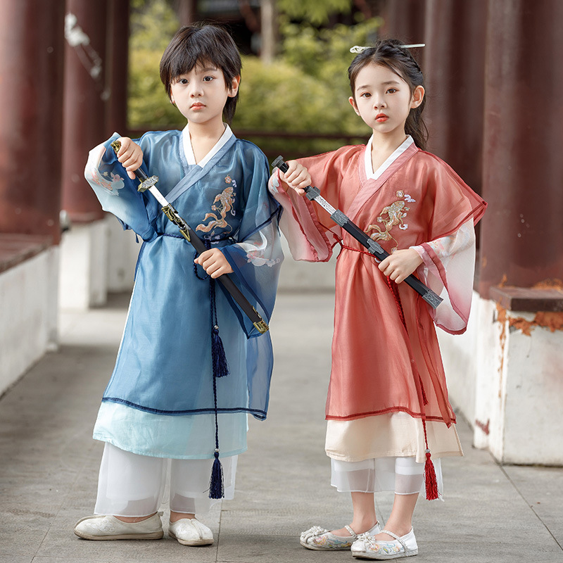 女童演出服春秋款2026新款汉服唐装中国风刺绣表演服新中式古装服