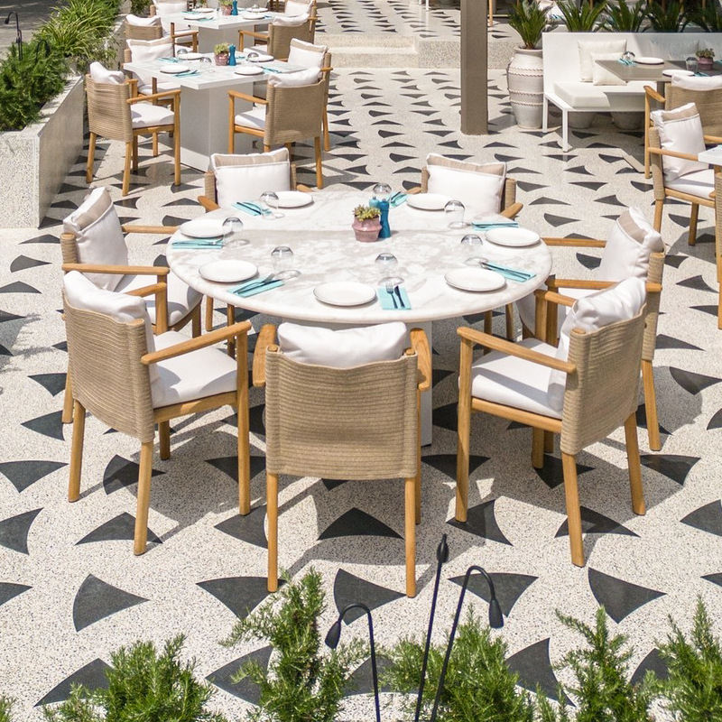 Mesa y silla al aire libre Jardín al aire libre Residencia de alojamiento Villa de ocio silla plegable de madera terraza silla de vidra impermeable combinación de protección solar