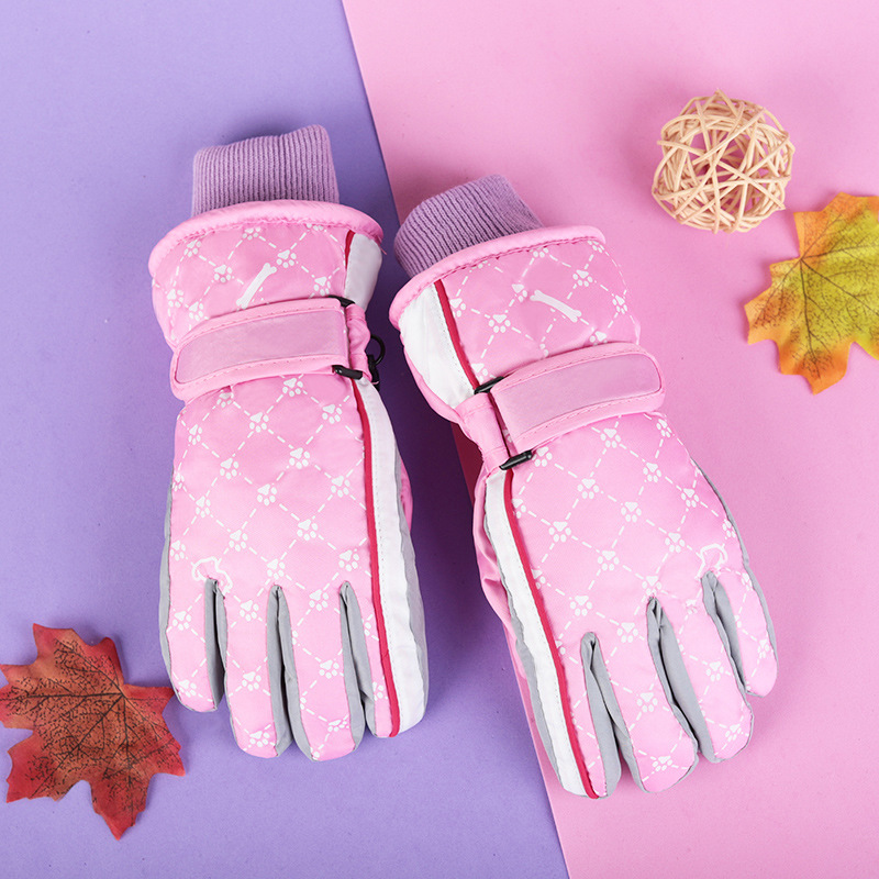 4-17 años de edad de los niños engrosada a prueba de frío impermeable a prueba de viento antideslizante cálido esquí nieve jugando guantes de algodón de invierno