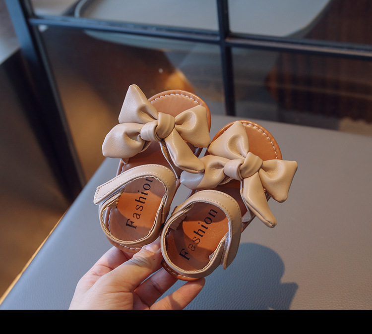 Sandales à semelle souple pour petites filles, édition coréenne, chaussures de plage décontractées avec nœud pour bébé, nouvelle collection été 2024_voghion.com