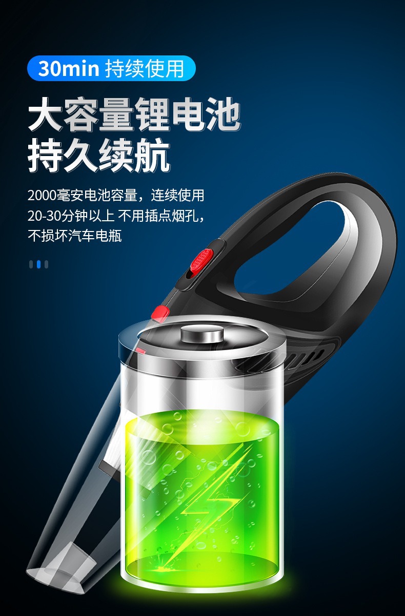 Car Vacuum Cleaner, Rechargeable Wireless Vacuum Cleaner, Dual-Purpose Dry and Wet Vacuum Cleaner for Car and Home, High-Power USB Vacuum Cleaner
