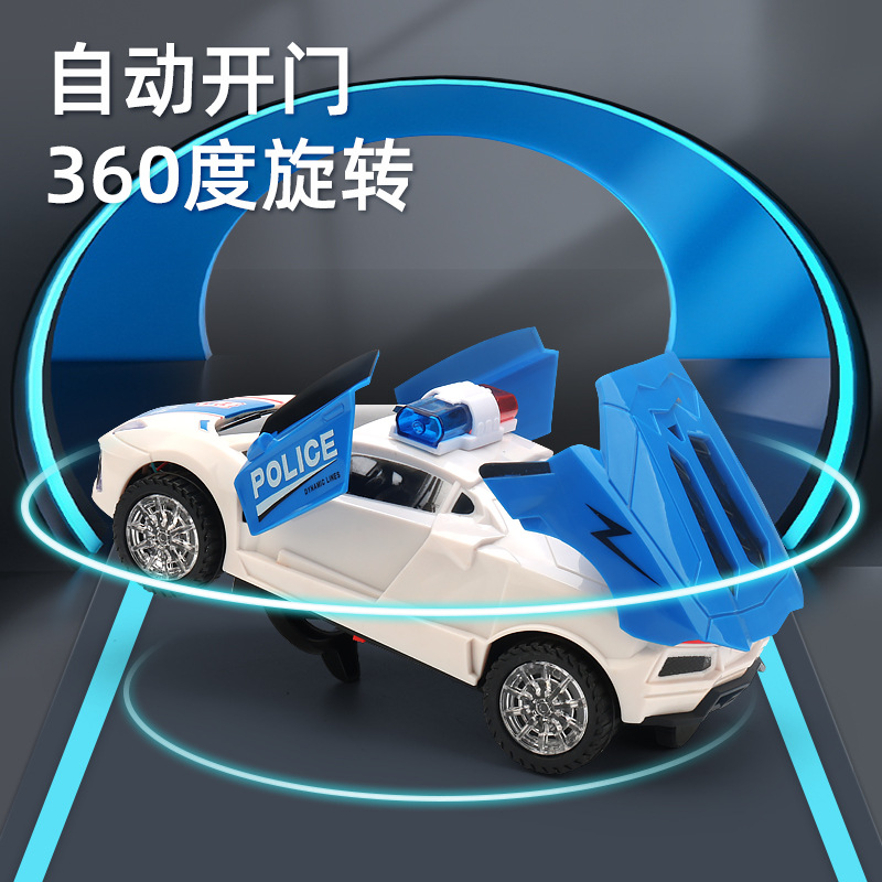Stunt eléctrico de los niños Puerta Abierta coche de policía universal giratoria música luz policía coche de juguete puesto al por mayor