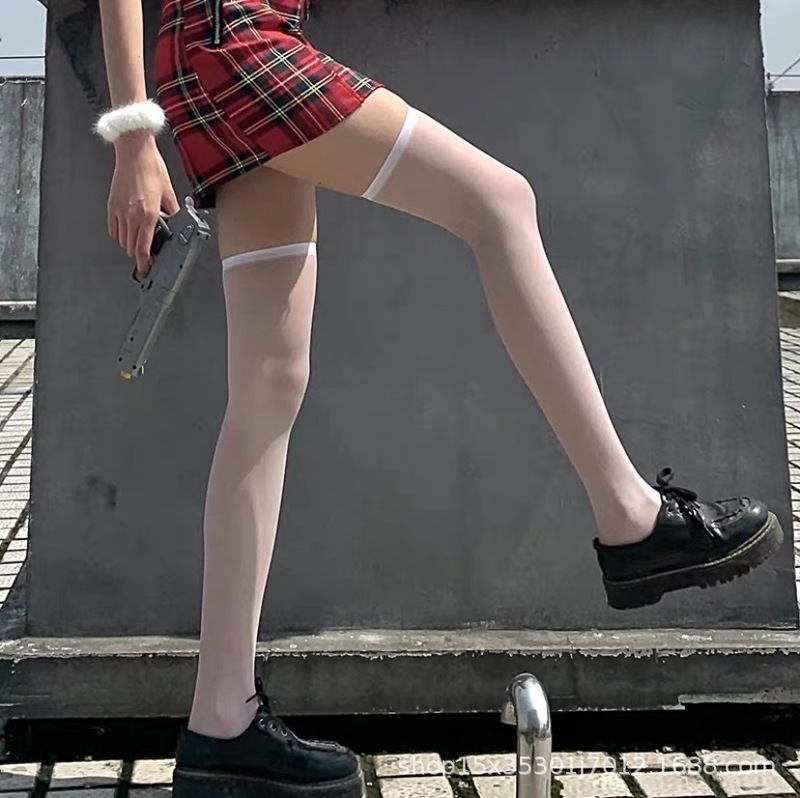 膝の靴下のミルクの白い春夏のストッキングjkの薄いタイプの白いストッキングの圧力のやせている足の高い靴下はやせている美の太ももの靴下を現します。|undefined