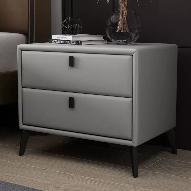 全实木轻奢床头柜北欧简约现代皮艺储物收纳床边柜家用小户型卧室