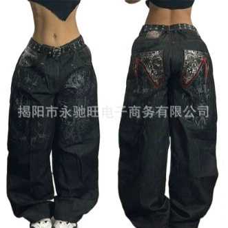 Американская личность уличная мода тренд прямые джинсы для мужчин и женщин весна и осень 2024 новые свободные джинсы