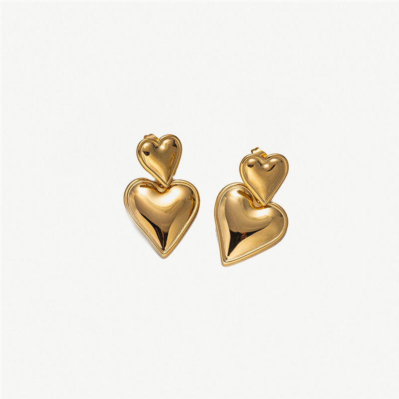 Taina Omeiins amor de moda alta sensación de textura bicolor pendientes de acero inoxidable 18k oro titanio pendientes de acero para mujeres