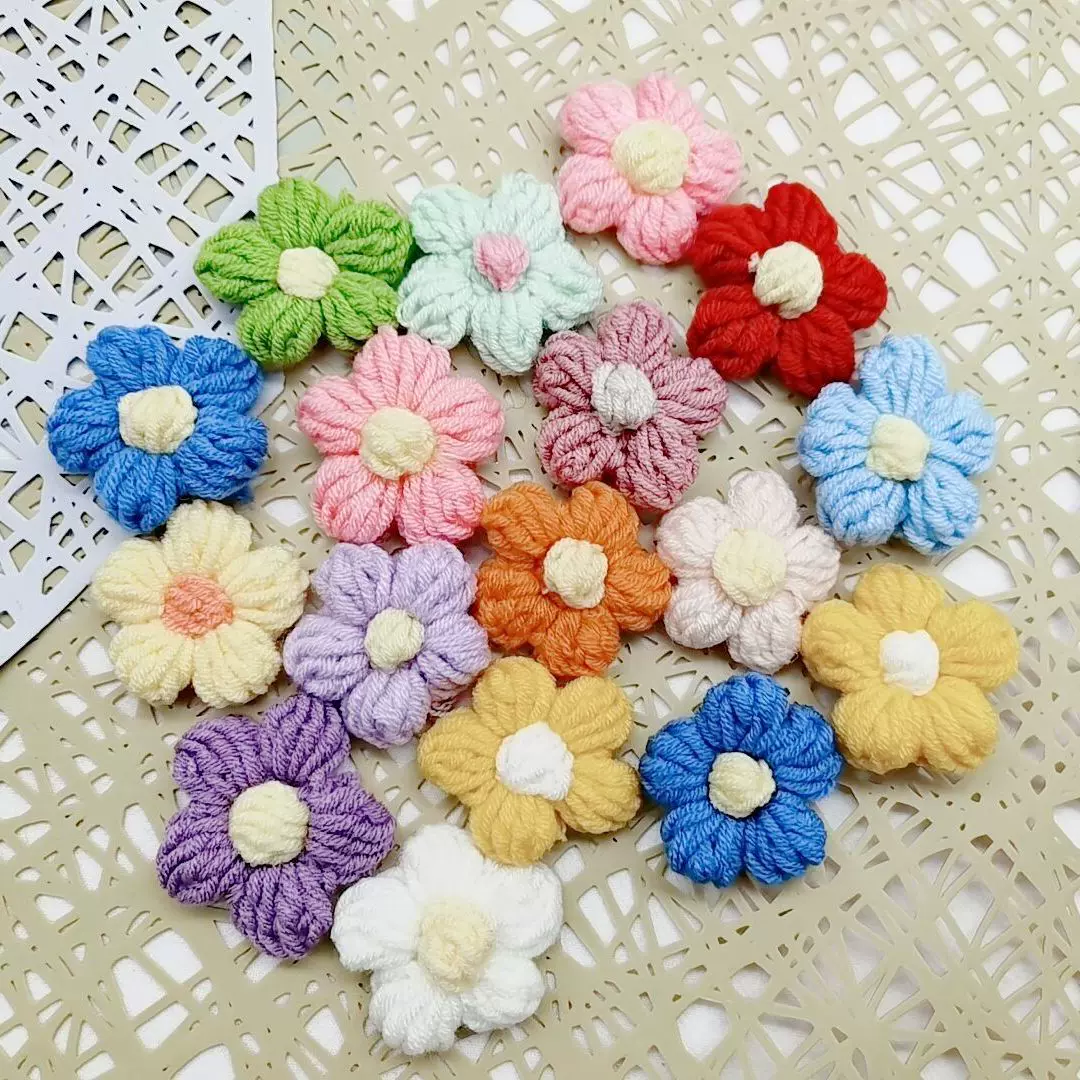 厂家现货编织毛线花朵立体手钩花 DIY衣服配件服装装饰辅料配饰