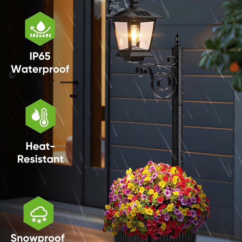 Outdoor Flower Pot 2-in-1 Floor Lamp Waterproof Solar Decorative Light Garden Terrace Front Porch Warm White Light