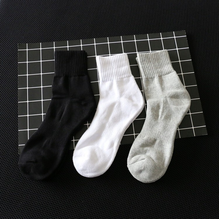 New plus size men's thickened towel bottom sports mid-calf sweat-absorbent solid color cotton basketball badminton socks
